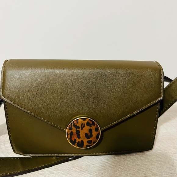 Vintage Bershka Shoulder Bag – Olive Green with Leopard Print Accent - Picture 1 of 13
